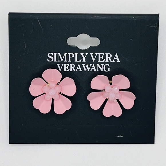 VERA WANG Earrings - Pink Enamel Flowers - Picture 1 of 4